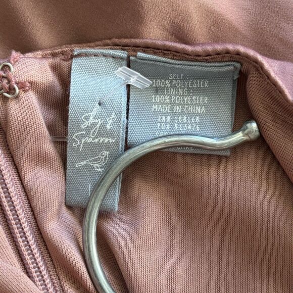 Sky and Sparrow Dusty Rose Satin Black Lace Lined Bodice Slip Mini Dress Size L - Picture 5 of 5